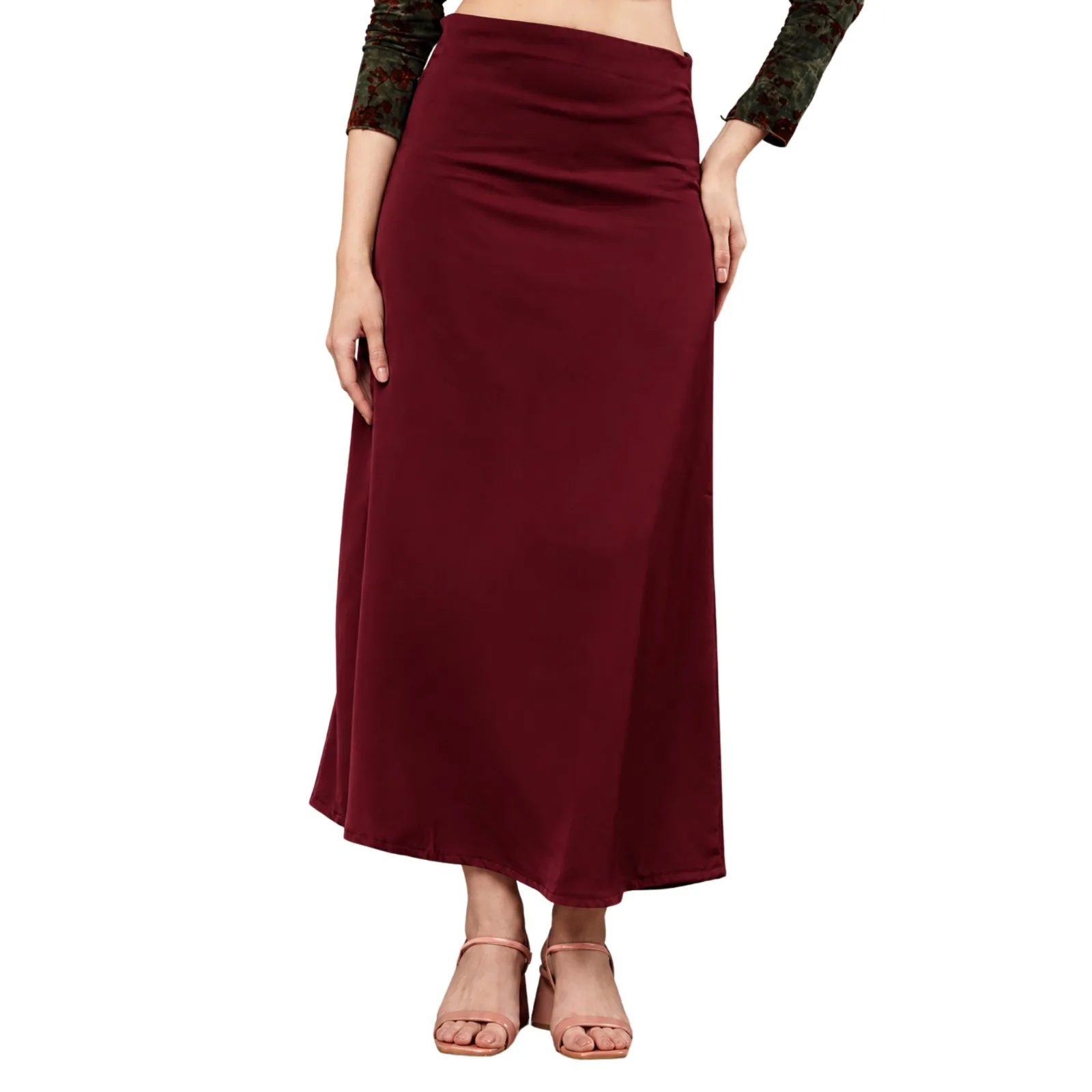 A-Line Flowy Satin Korean Skirt
