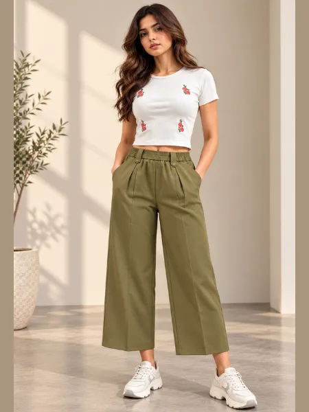 Green Cropped length straight fit pant