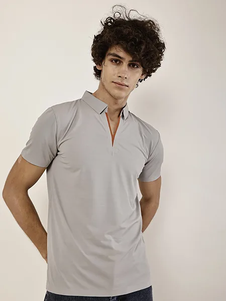 Light Gray Polo T Shirt with Contrast Collar