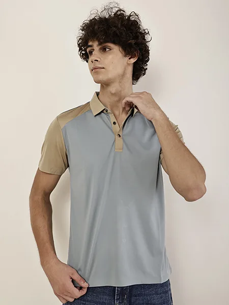 ZAKH Men's Blue Grey Colourblock Polo T-Shirt