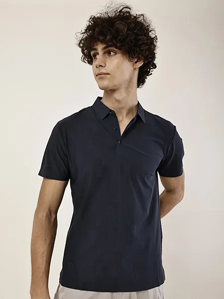 ZAKH Men's Navy Blue Printed Polo T-Shirt