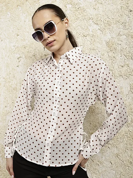 Brown Polka Dot Tie-Side Shirt
