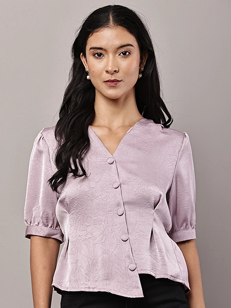 Satin Bloom V-Neck Top