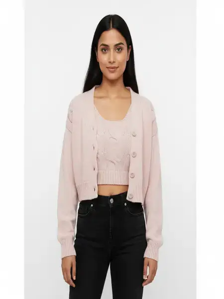 Blush Knit Crop Top & Buttoned Cardigan Set