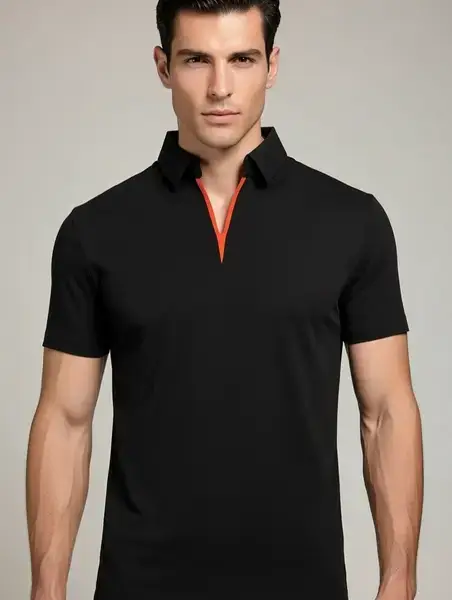 Black Polo Shirt with Contrast Collar