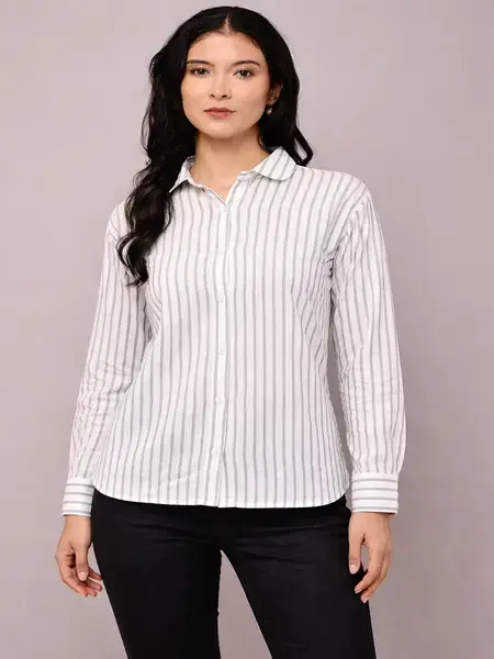 White & Gray Striped Button Shirt