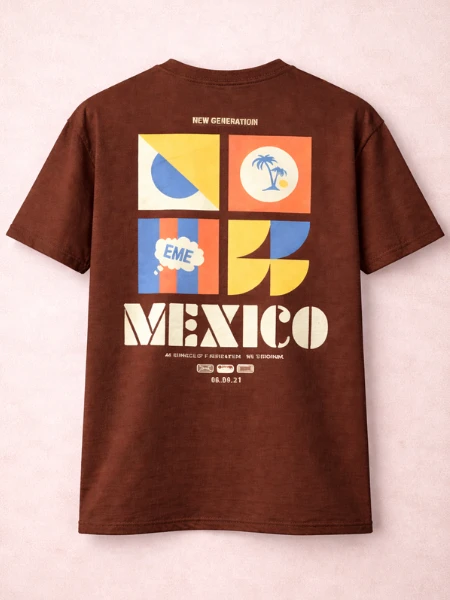 Brown MEXICO Hip Hop style T-shirt