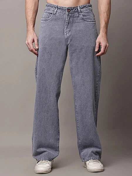 Washed Grey wide-leg Denim