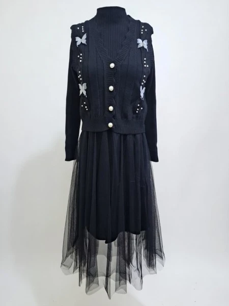 Pearl Embellished Knit Dress