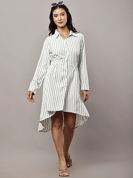 Striped High‑Low Shirt Dress