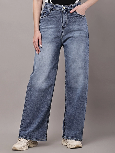 Wide Leg light–medium Washed Blue Denim