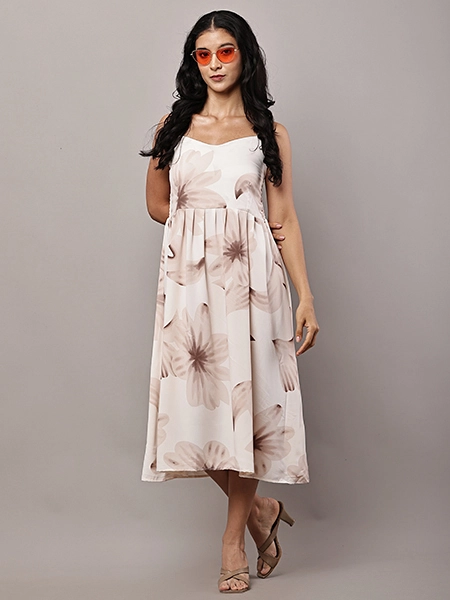 Floral Beige Midi Dress