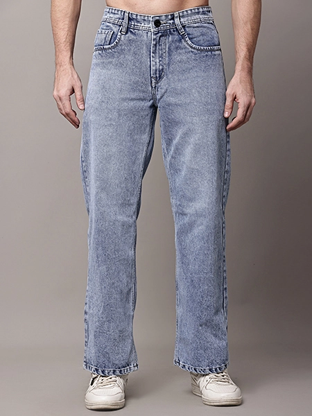 Light Blue Acid Wash wide-leg Denim