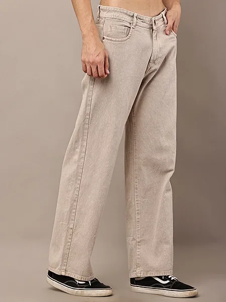 Beige Relaxed Straight Fit Jeans