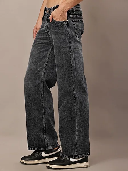 Charcoal Washed  Wide Leg Jeans