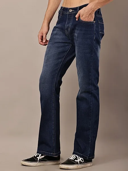 Dark Blue Washed Bootcut Jeans