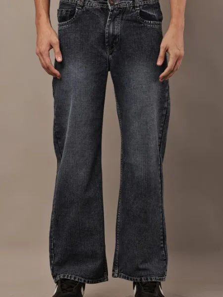 Black Washed Wide Leg Jeans