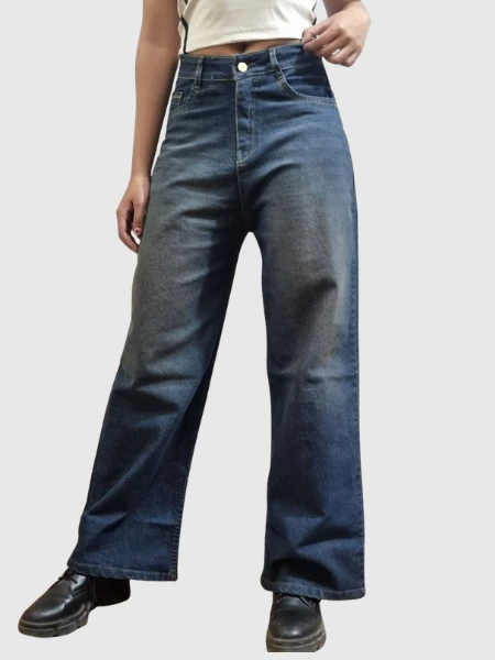 High-Rise Wide-Leg Washed Denim Jeans