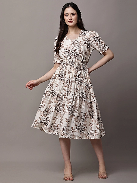 Floral Mix Blossom Printed Midi Dress
