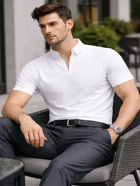 White Polo Shirt with Modern Split Collar