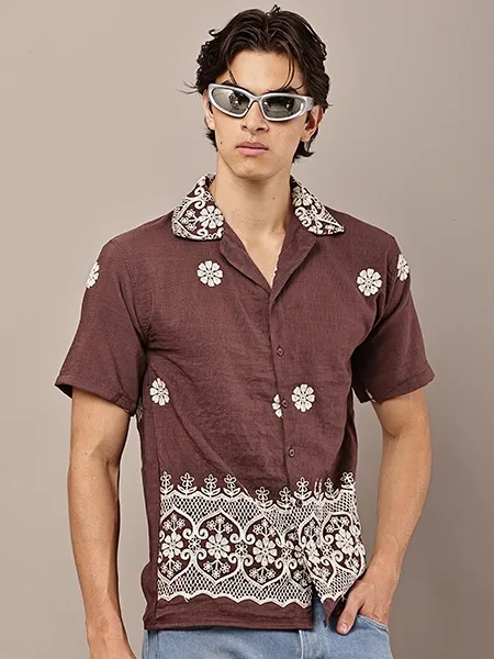 Brown Resort Cuban Collar Shirt