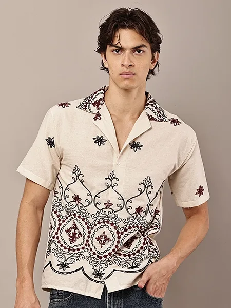 Embroidered Cuban coller Resort Shirt