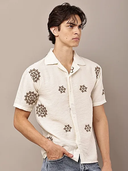 Ivory Floral Embroidered Shirt