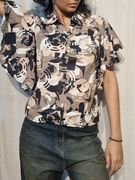 Abstract Print Tie-Waist Shirt