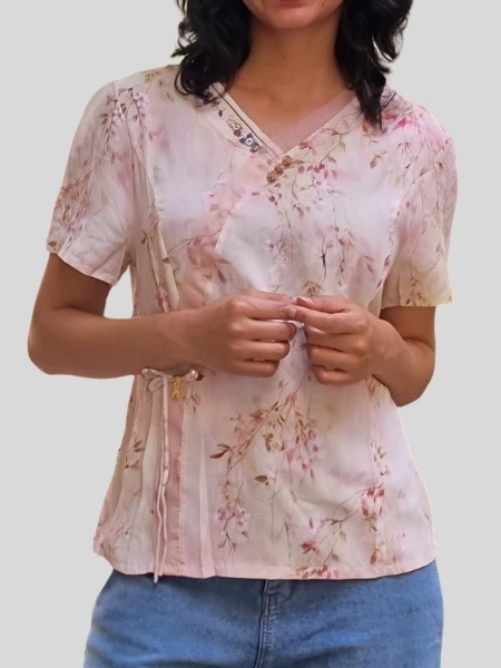 Blush Floral Wrap Top
