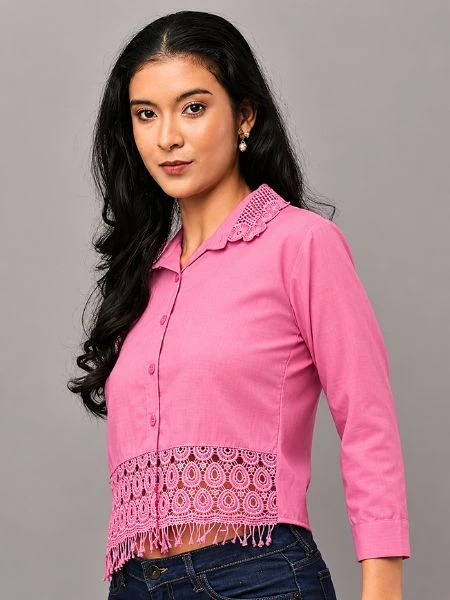Pink Lace Panel Blouse