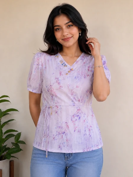 Lavender Bloom Side-Tie Top