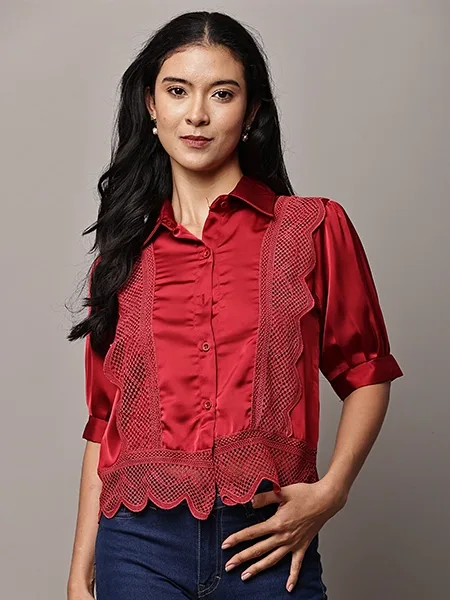 Satin Lace crop Shirt