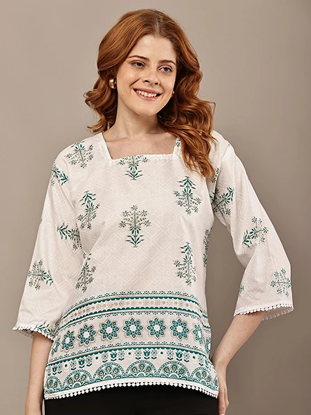 Teal Bloom Printed Kurti