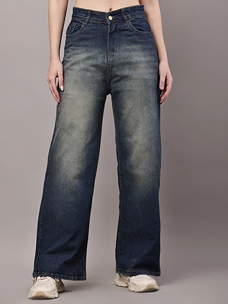 Wide Leg Blue Washed Denim