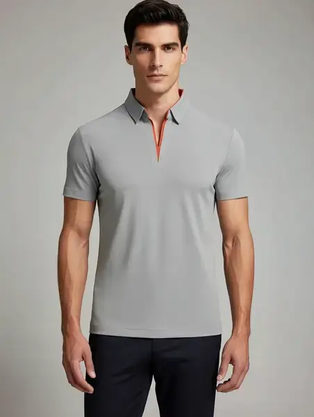 Light Gray Polo Shirt with Contrast Collar