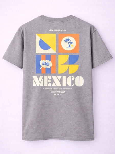 Gray MEXICO Hip Hop style T-shirt