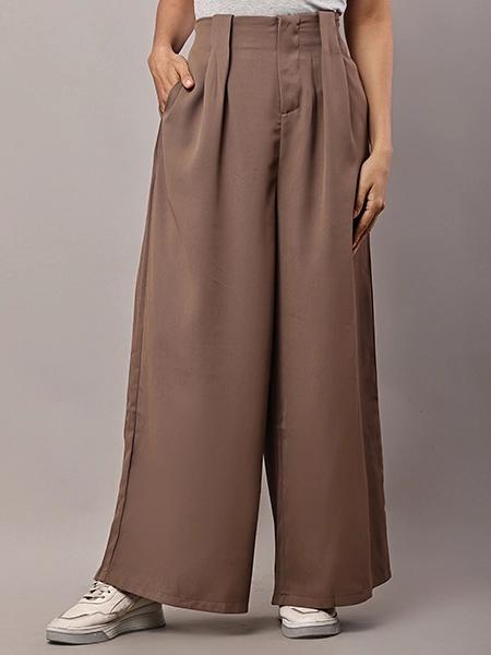 Brown Wide-Leg Flow Korean Pants