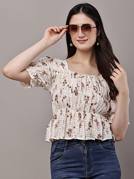 Floral Textured Peplum Top